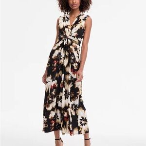 Anne Klein Black and Cream Floral Maxi Dress Size Large